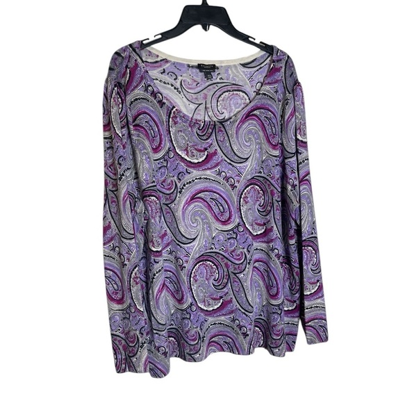 Talbots Purple Paisley Pure Merino Wool Lightweight Sweater 3X Petite GUC - Picture 1 of 8
